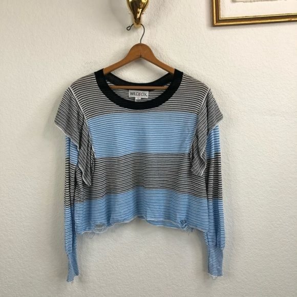 Wildfox Aura Striped Ruffle Knit Oversized Distressed Sweater - Picture 2 of 9